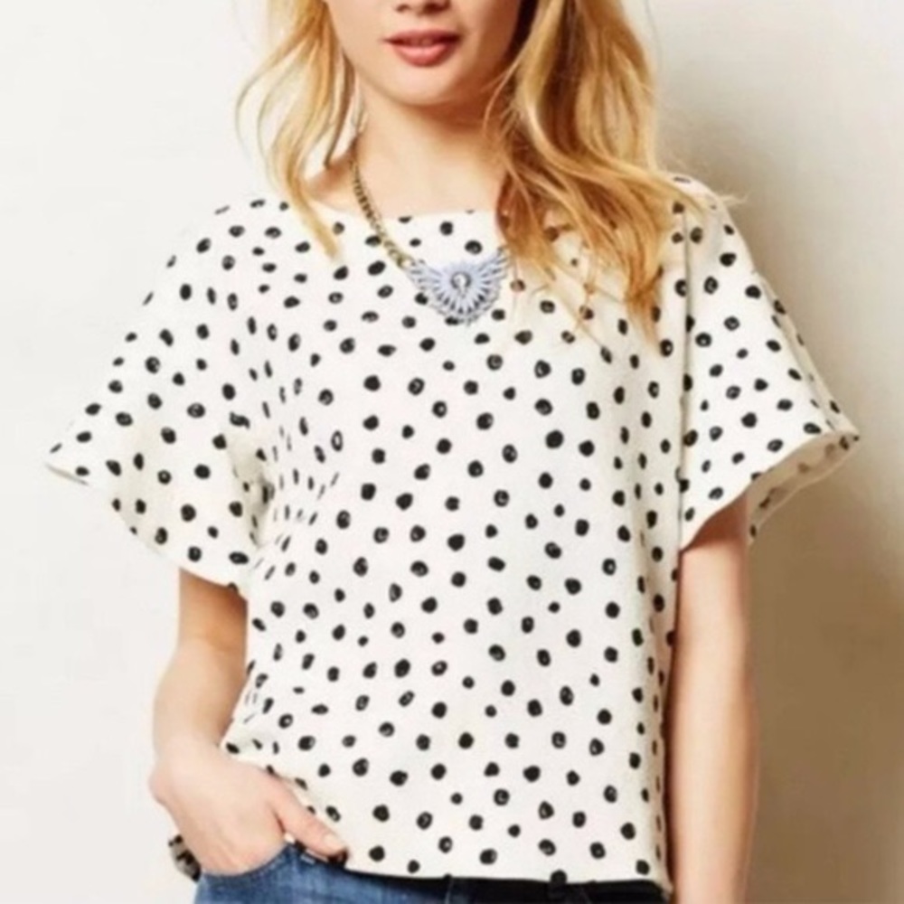 ANTHRO Postmark White & Black Polka Dot Top-XS